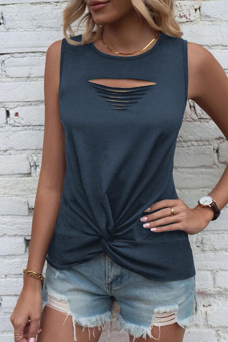 Women's Casual Round Neck Top With Rips For Stylish Comfort Rebooters Womens Shirts