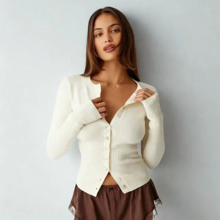 Womens Chic Fitted Pink Ribbed Cardigan for Effortless Style - Rebooters