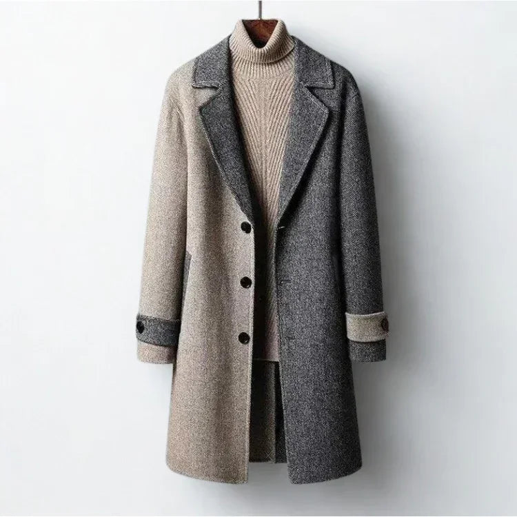Womens Chic Two-Tone Wool Overcoat for Effortless Style - Rebooters