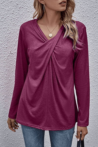 Women's Long Sleeve Top With Casual V-Neckline Style Rebooters Womens Shirts