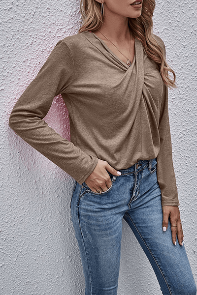 Women's Long Sleeve Top With Casual V-Neckline Style Rebooters Womens Shirts