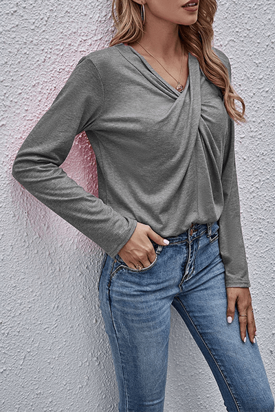 Women's Long Sleeve Top With Casual V-Neckline Style Rebooters Womens Shirts
