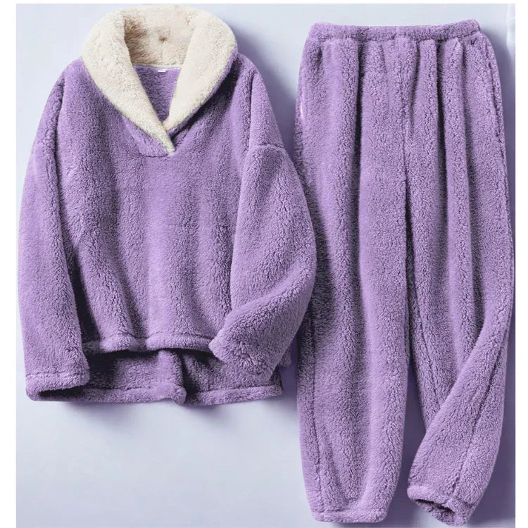 Womens Ultra-Soft Plush Pyjama Set with Sherpa-Lined Collar - Rebooters