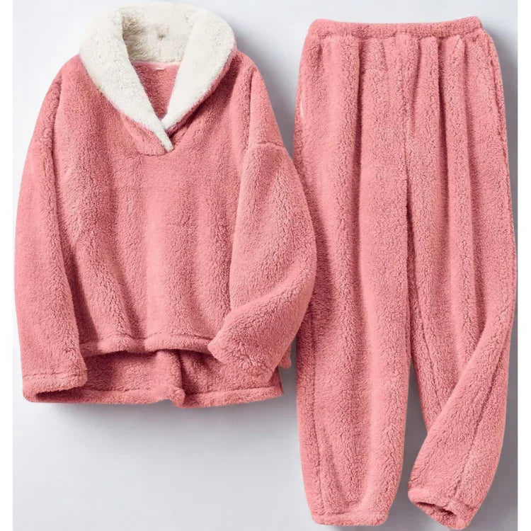 Womens Ultra-Soft Plush Pyjama Set with Sherpa-Lined Collar - Rebooters