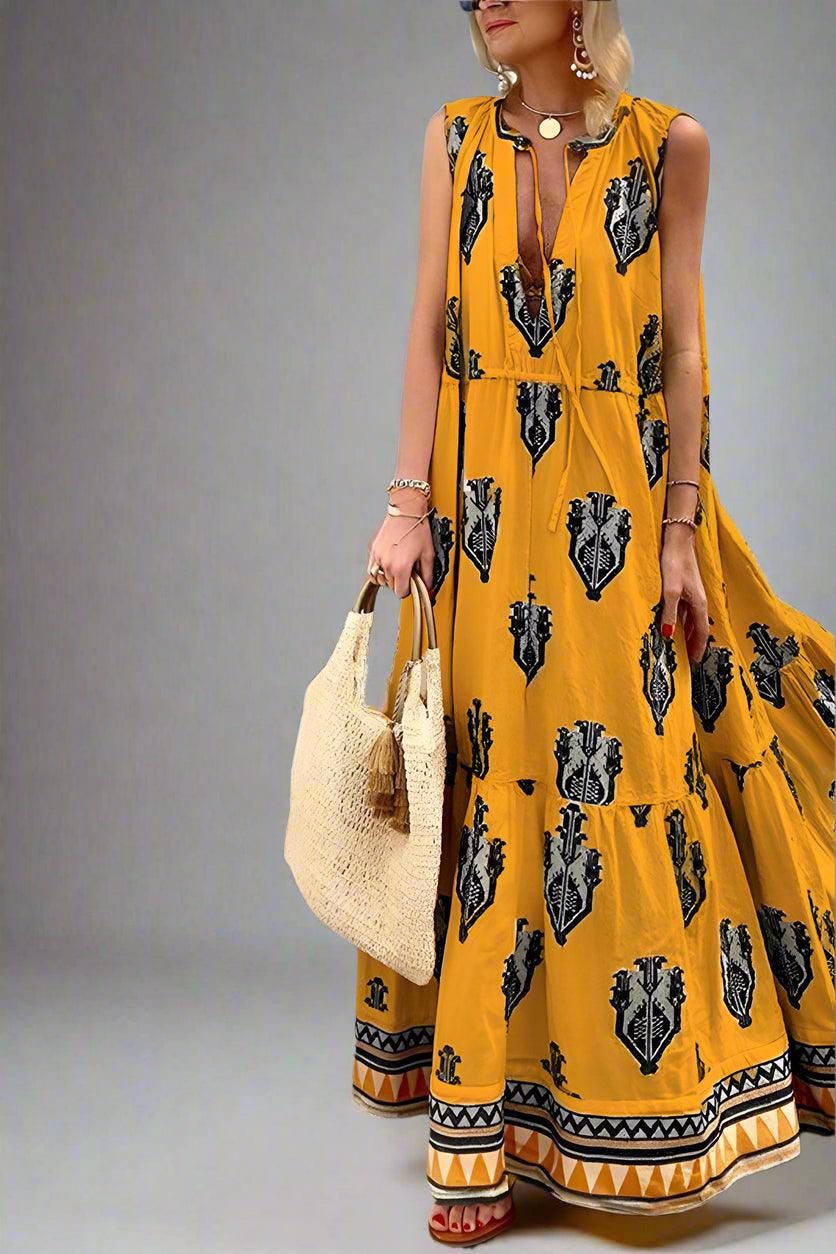 Mia Vibrant Printed Sleeveless Maxi Dress with Flowing Silhouette for Elegant Style - Rebooters -Women's Dresses