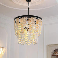 Multi-Layer Beaded Design Wooden Chandelier for Living Room | Rebooters - Rebooters