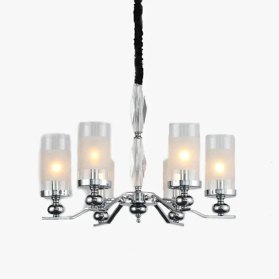 Cylindrical Shade Silver Modern Glass Chandelier Pendant Lamp | Rebooters - Rebooters