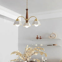 Flower-Shaped White Shade Vintage Wooden Chandelier Pendant | Rebooters - Rebooters