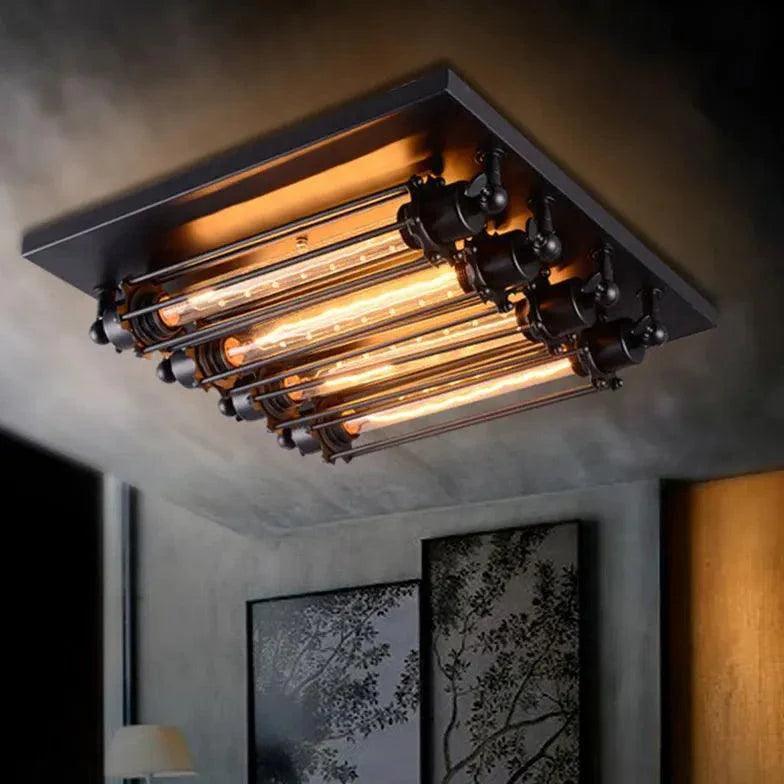 Rectangular Frame Pipe Bulb Vintage Ceiling Light Fixture - Rebooters