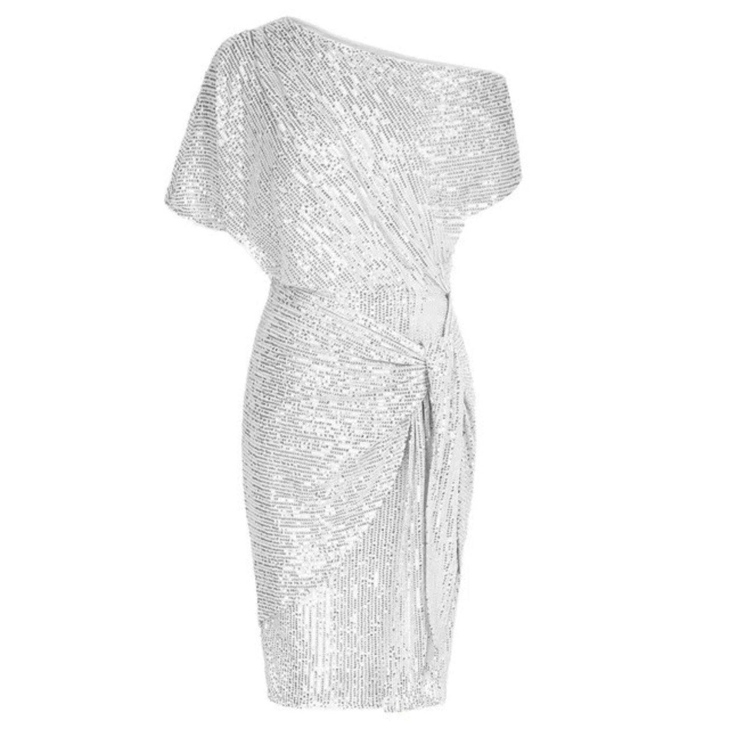 Womens Asymmetric Glitter Cocktail Dress with Sequins Shine - Rebooters -Women's Dresses