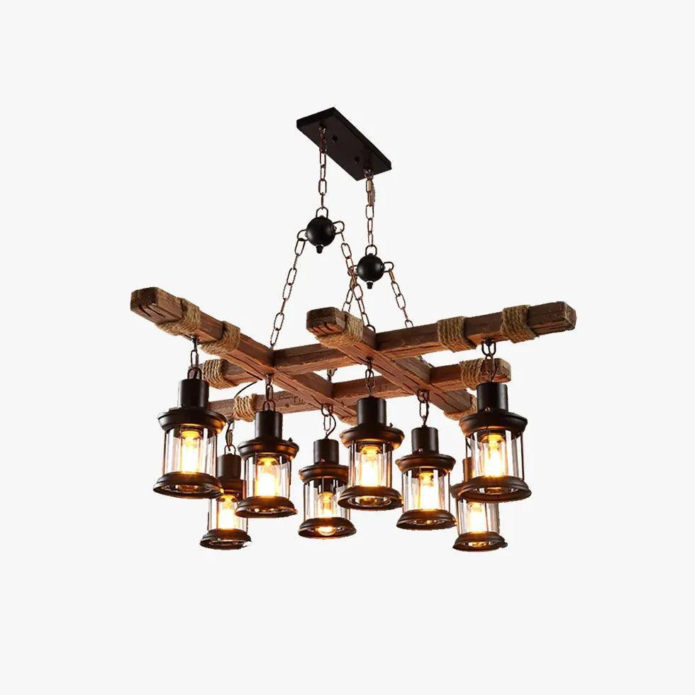 Fence Kerosene Lamp Industrial Wooden Chandelier 8 Bulbs | Rebooters - Rebooters