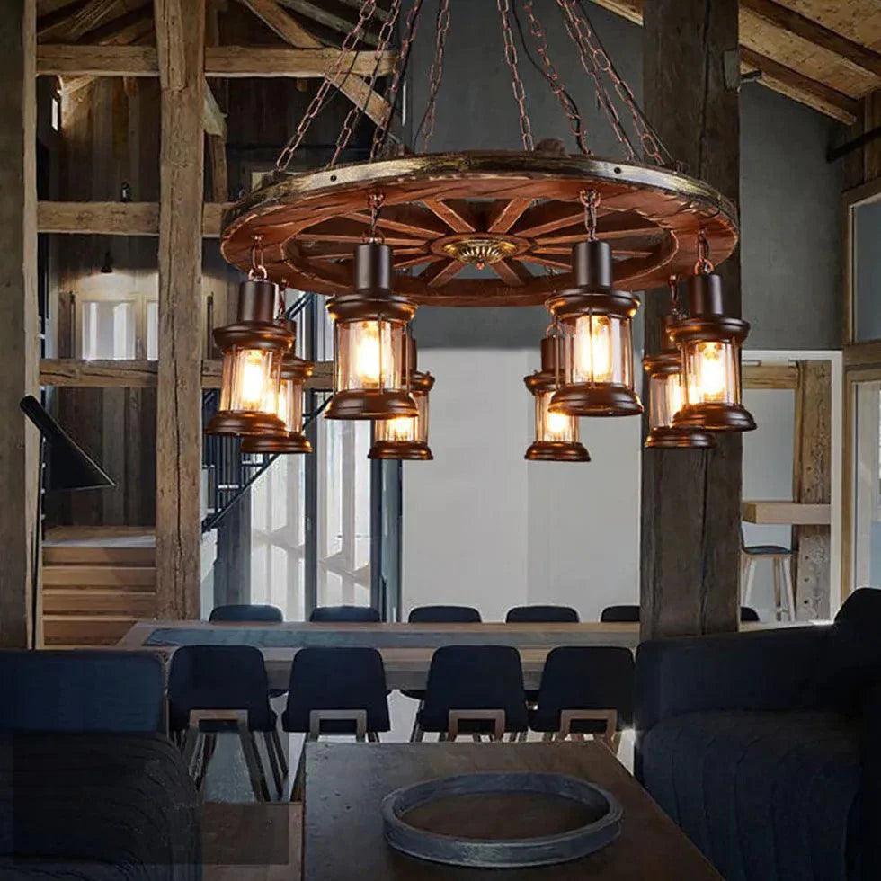 Wheel-Shaped Wooden Industrial Pendant Light for Home Decor | Rebooters - Rebooters