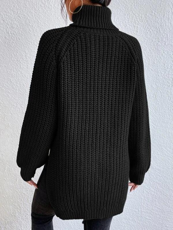 Womens Chic Black Knit Turtleneck Sweater for Cozy Style - Rebooters