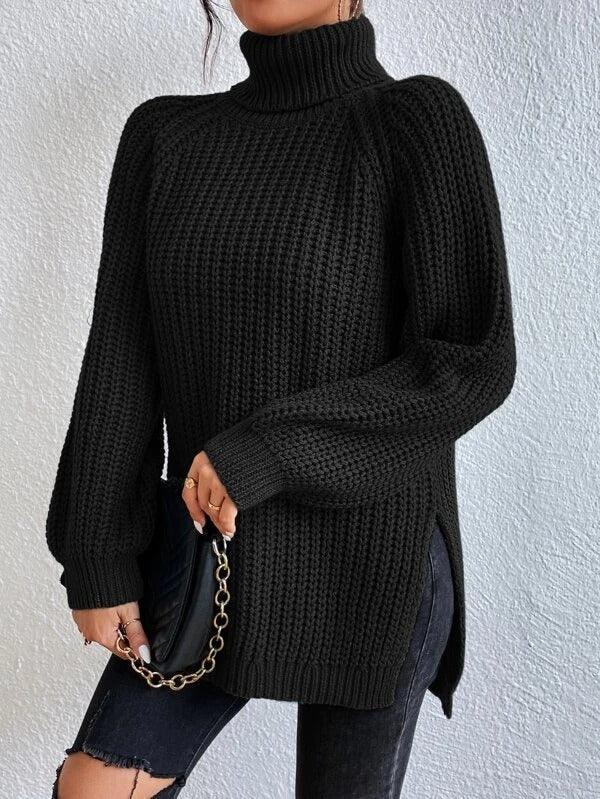 Womens Chic Black Knit Turtleneck Sweater for Cozy Style - Rebooters