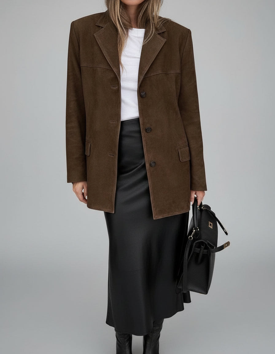 Chic Women's Brown Suede Jacket - Timeless Leather Elegance Rebooters Maxi Women's Dresses