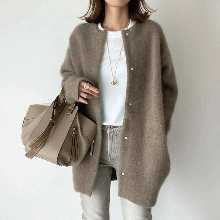 Womens Chic Button-Up Wool Cardigan for Cozy Elegance Brown - Rebooters