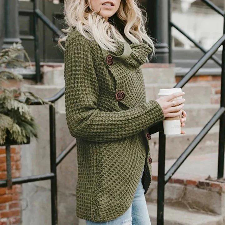 Womens Chic Button-Up Knit Wrap Sweater for Stylish Comfort - Rebooters