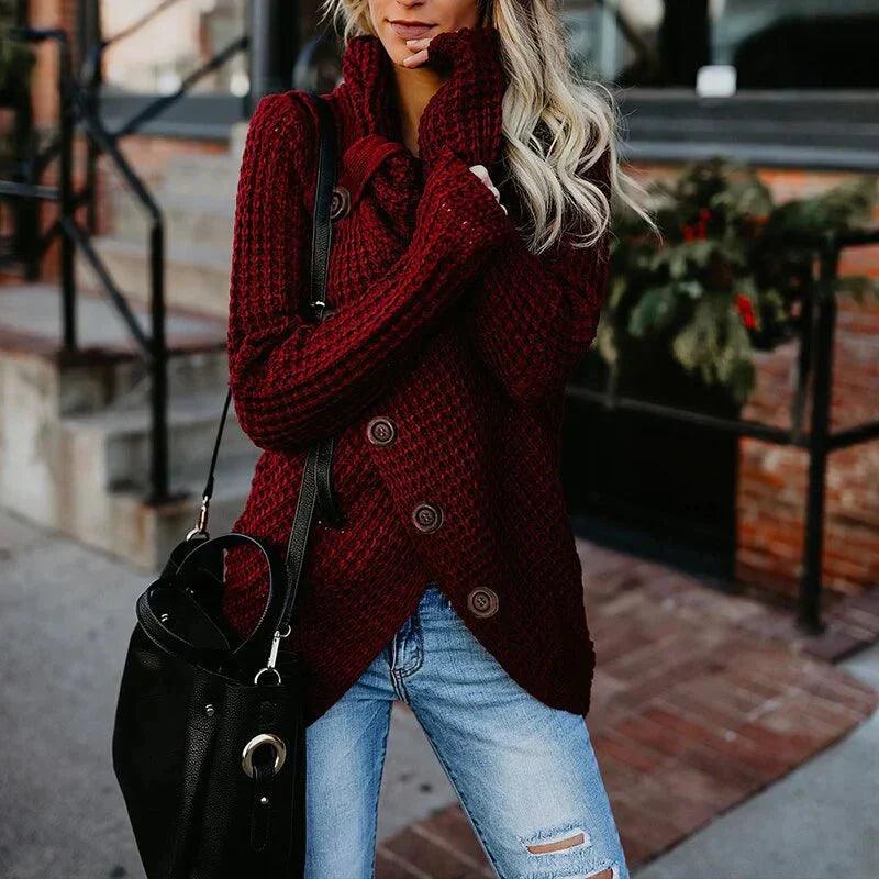 Womens Chic Button-Up Knit Wrap Sweater for Stylish Comfort - Rebooters