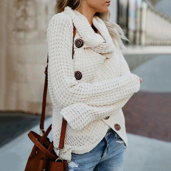 Womens Chic Button-Up Knit Wrap Sweater for Stylish Comfort - Rebooters