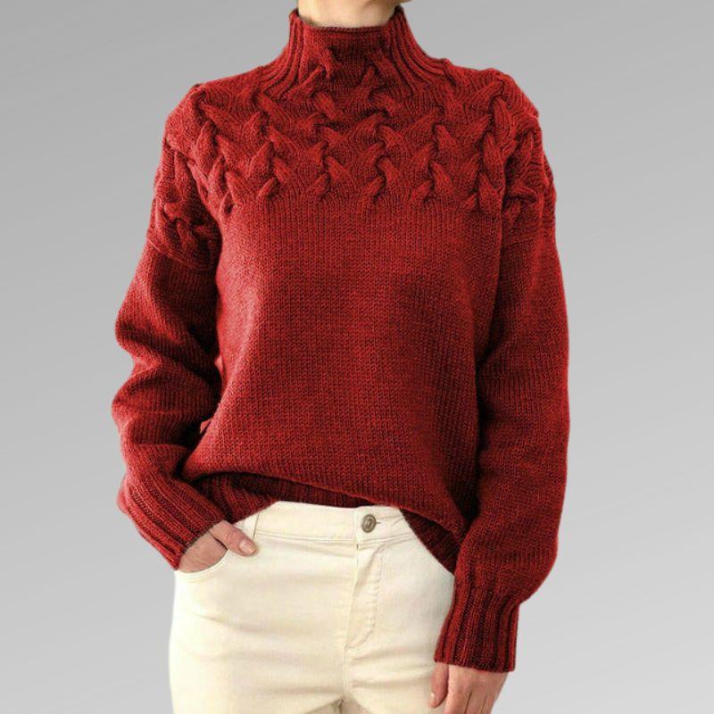 Womens Cozy Cable-Knit High-Neck Sweater for Chic Warmth - Rebooters