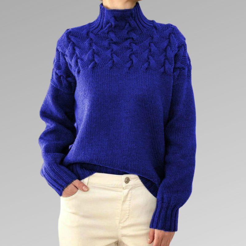 Womens Cozy Cable-Knit High-Neck Sweater for Chic Warmth - Rebooters