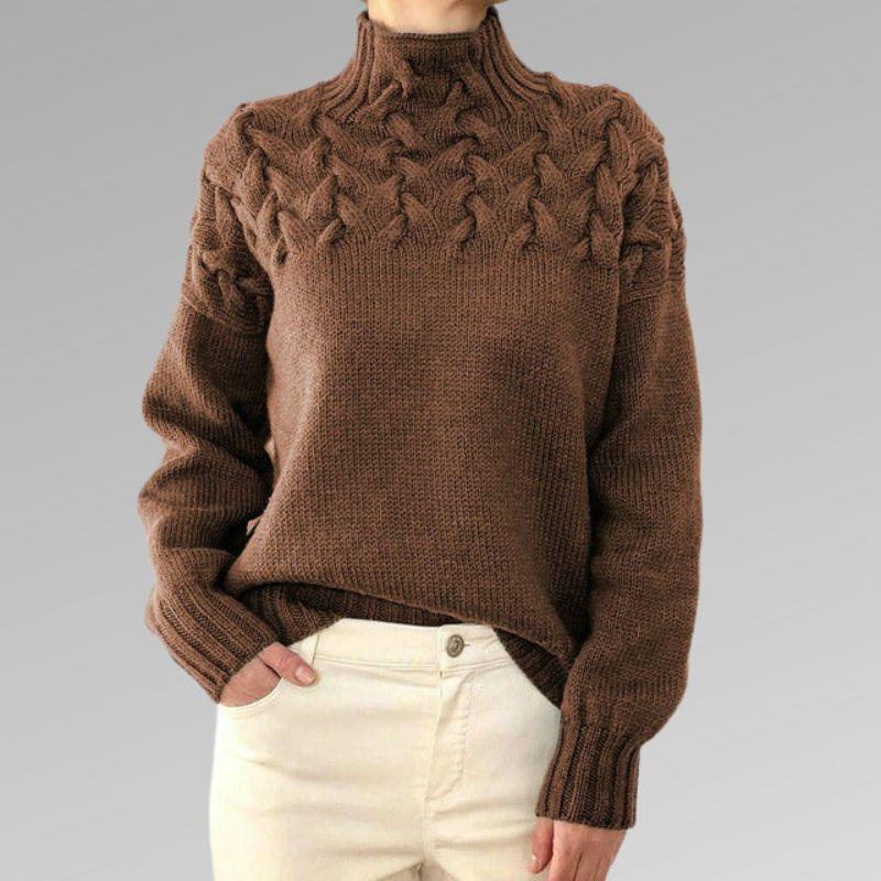 Womens Cozy Cable-Knit High-Neck Sweater for Chic Warmth - Rebooters