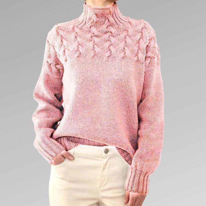 Womens Cozy Cable-Knit High-Neck Sweater for Chic Warmth - Rebooters