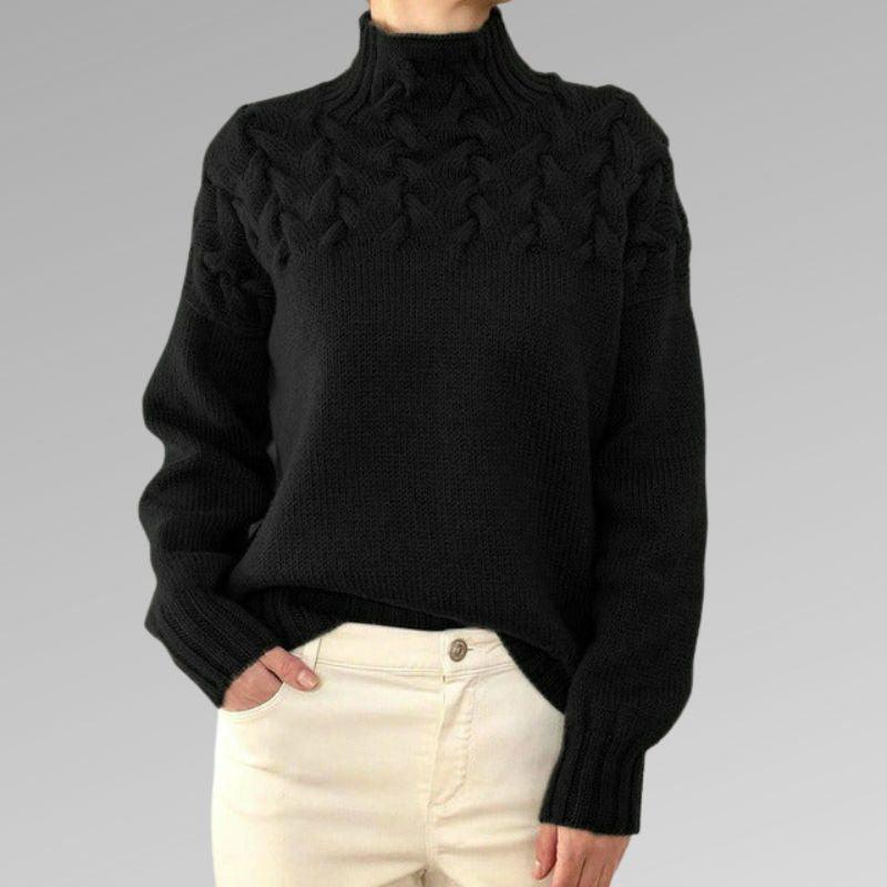 Womens Cozy Cable-Knit High-Neck Sweater for Chic Warmth - Rebooters