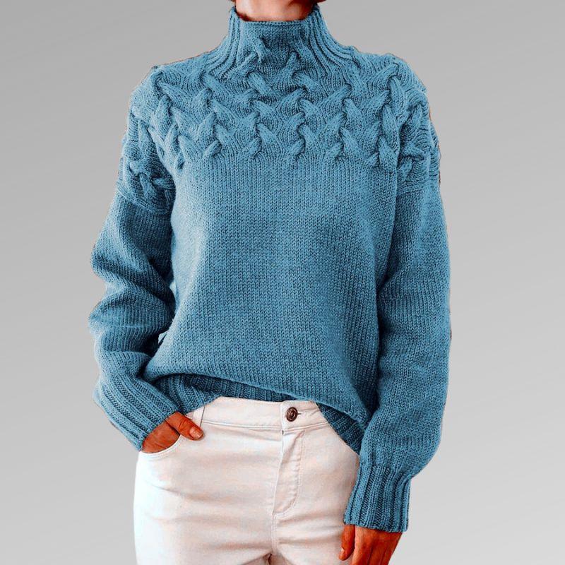 Womens Cozy Cable-Knit High-Neck Sweater for Chic Warmth - Rebooters
