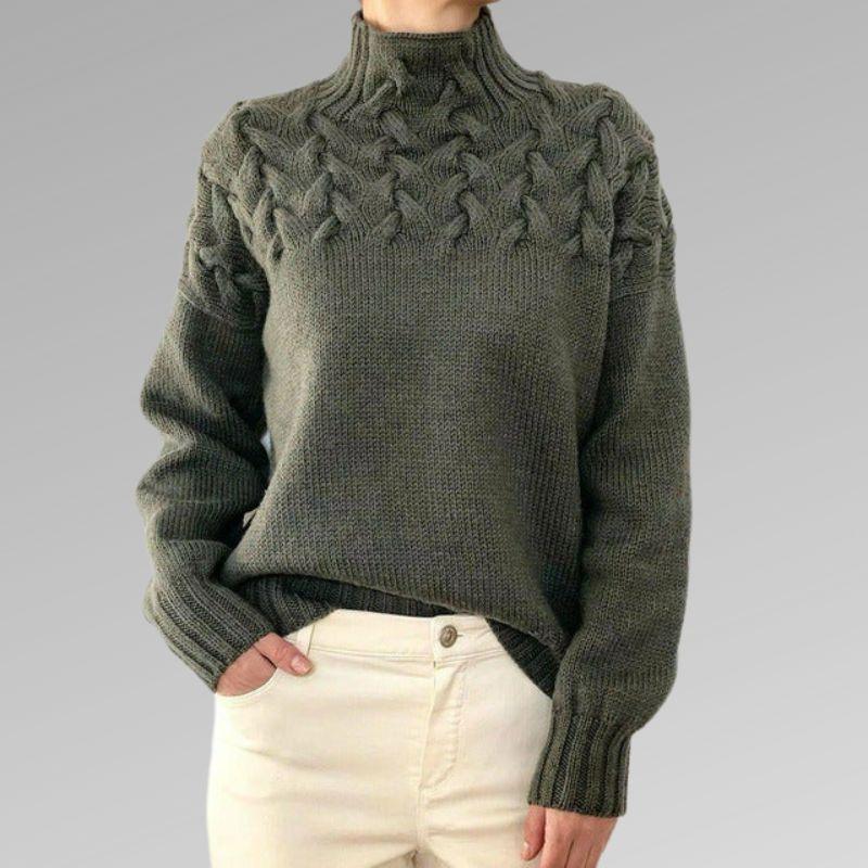 Womens Cozy Cable-Knit High-Neck Sweater for Chic Warmth - Rebooters