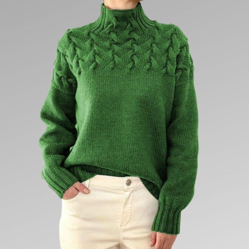 Womens Cozy Cable-Knit High-Neck Sweater for Chic Warmth - Rebooters