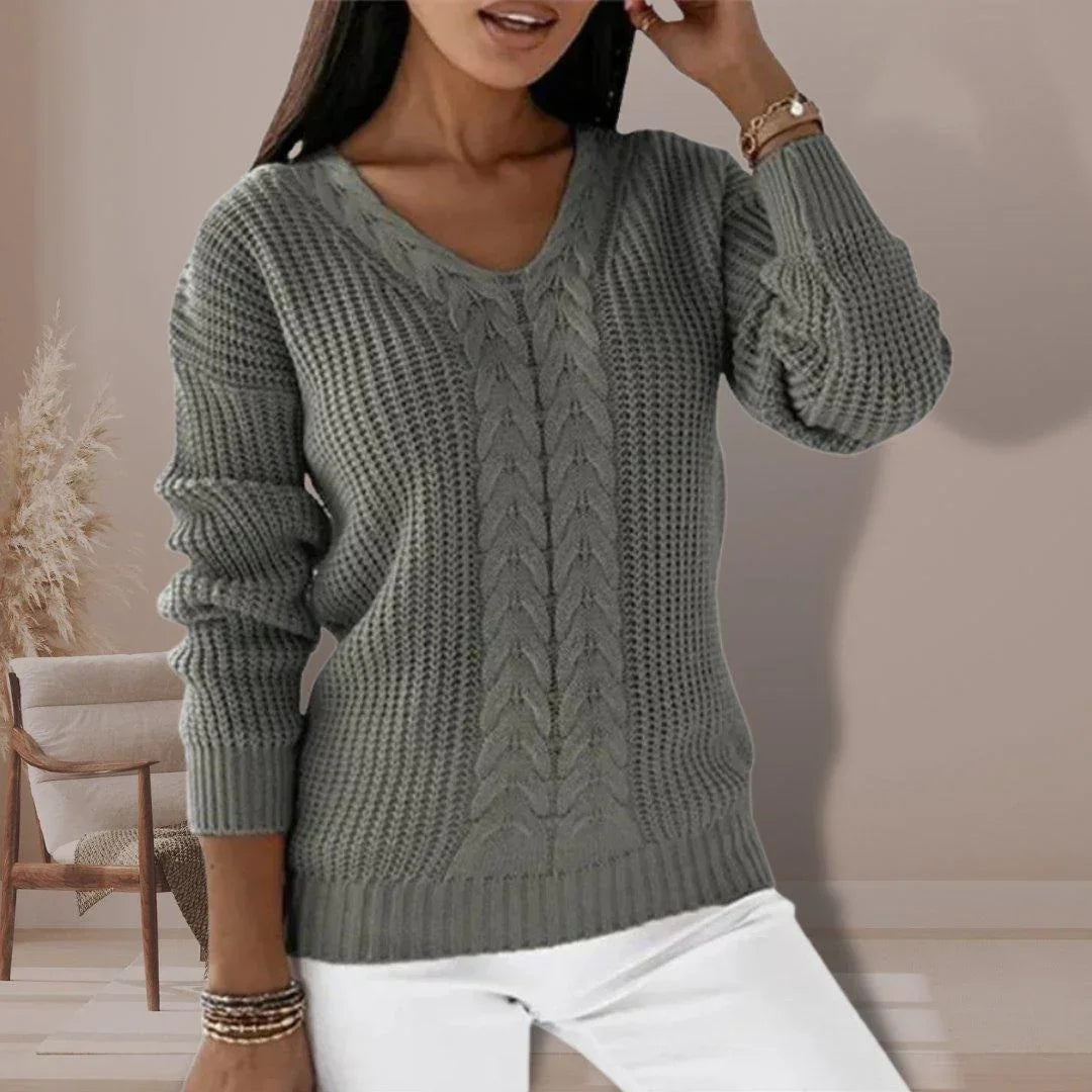 Womens Cozy Cable Knit V-Neck Sweater for Effortless Style - Rebooters