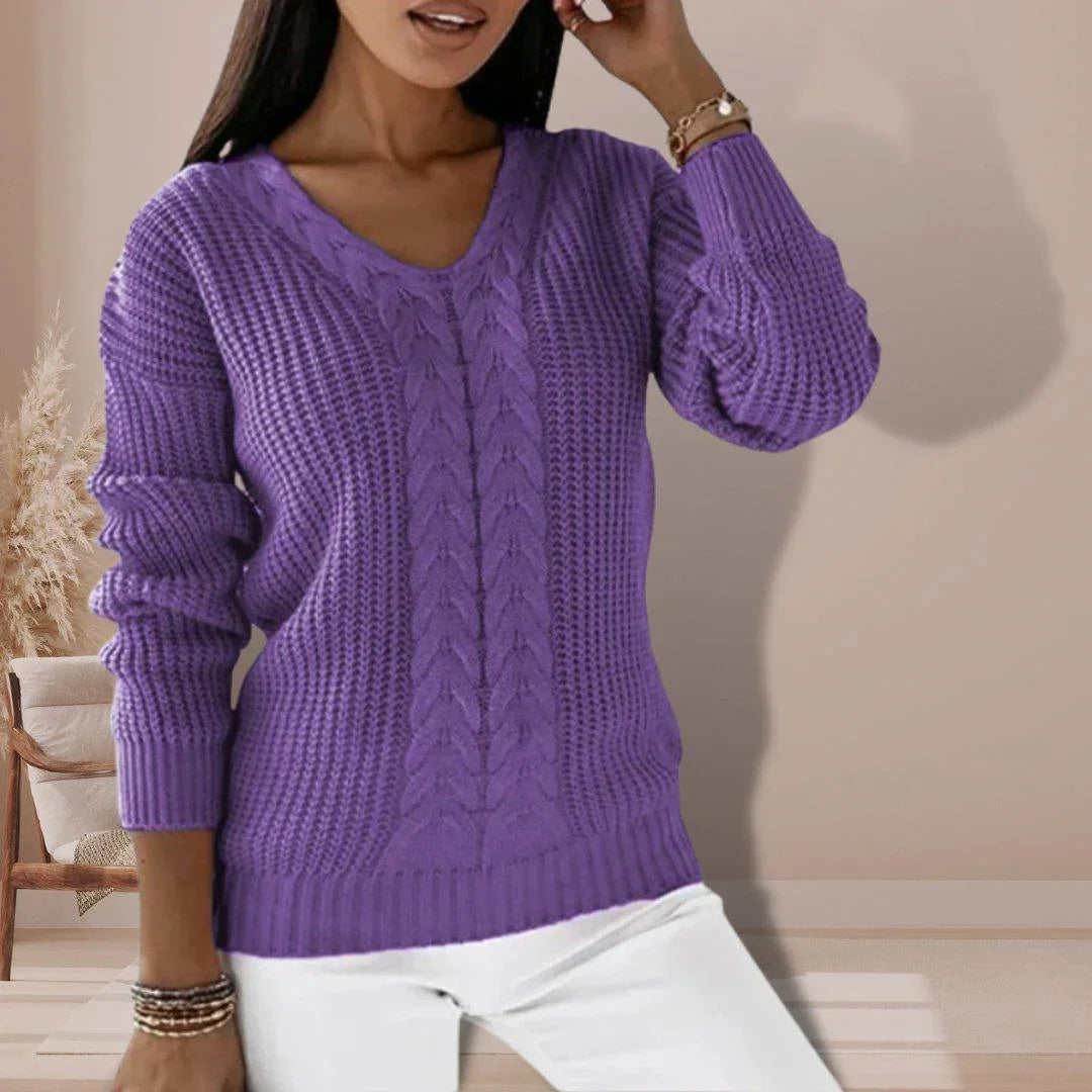 Womens Cozy Cable Knit V-Neck Sweater for Effortless Style - Rebooters