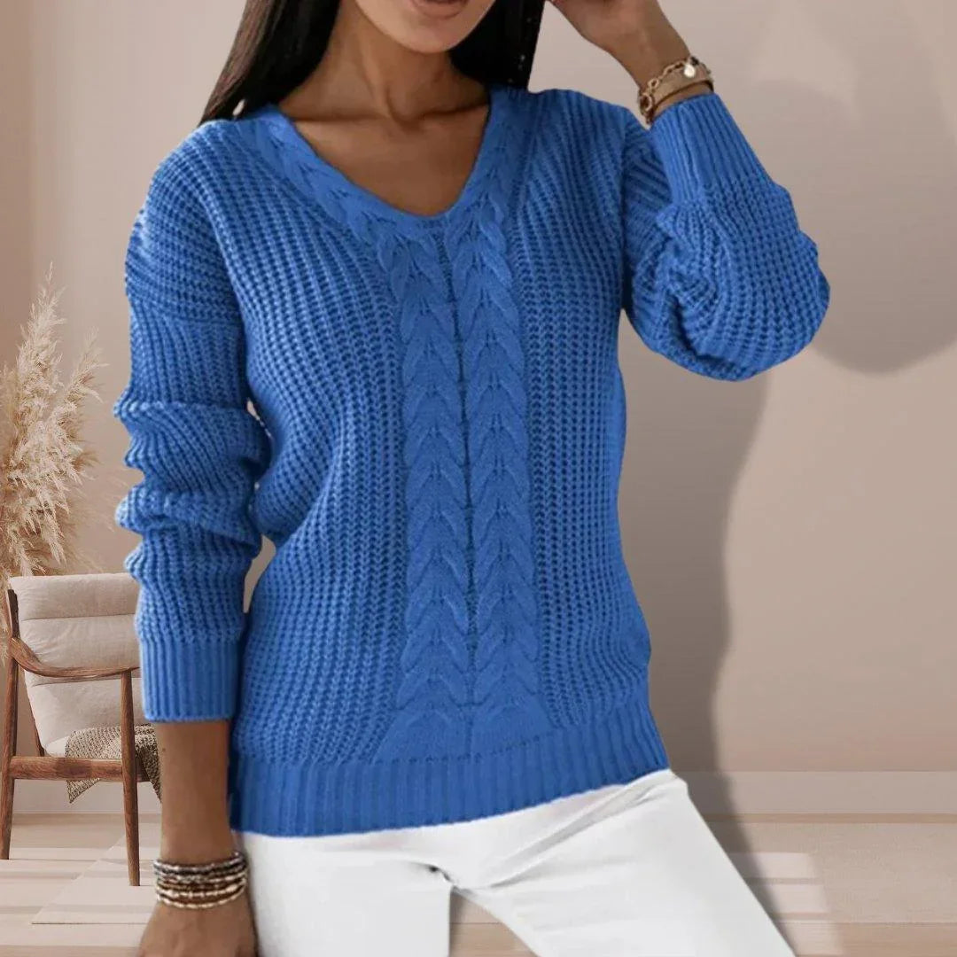 Womens Cozy Cable Knit V-Neck Sweater for Effortless Style - Rebooters