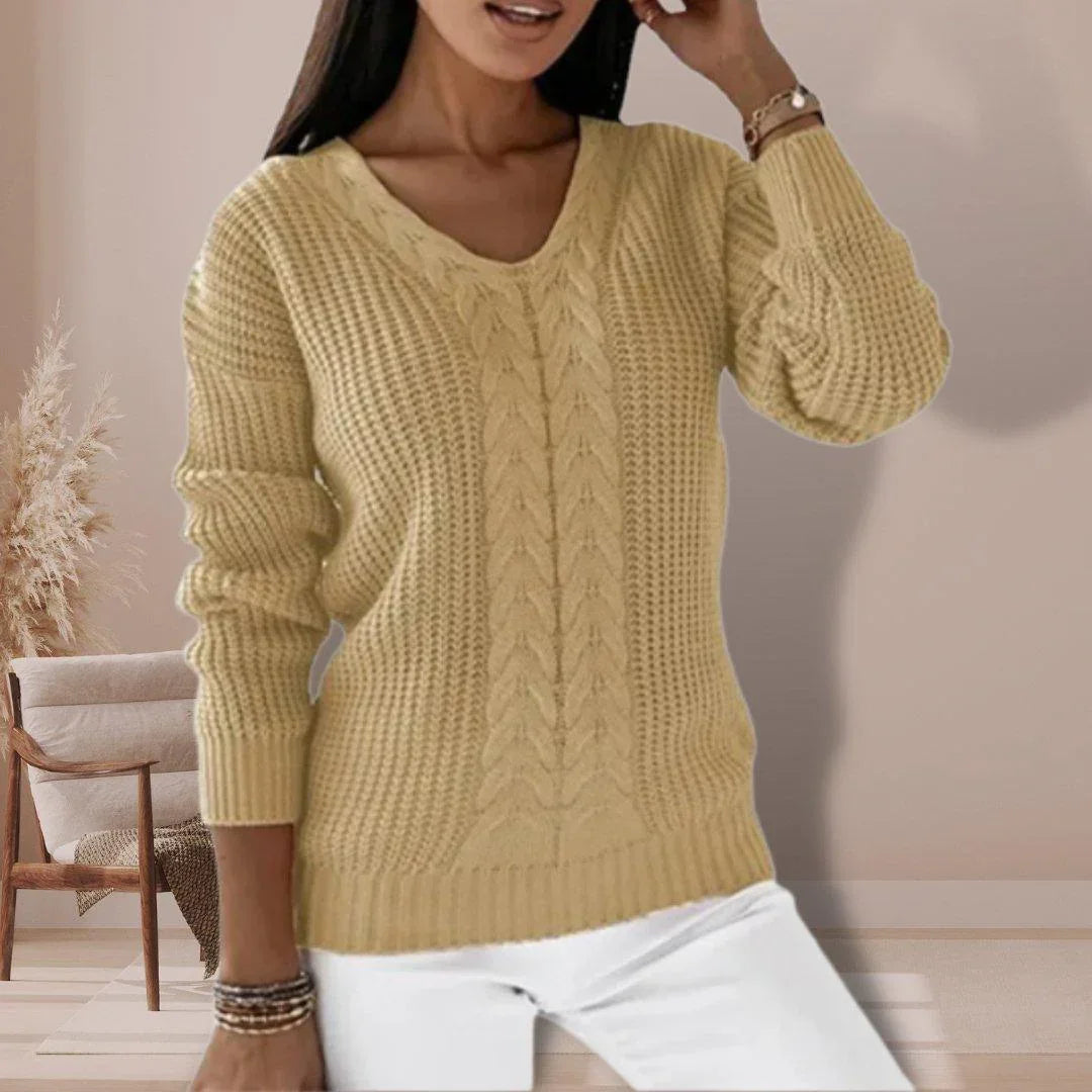 Womens Cozy Cable Knit V-Neck Sweater for Effortless Style - Rebooters