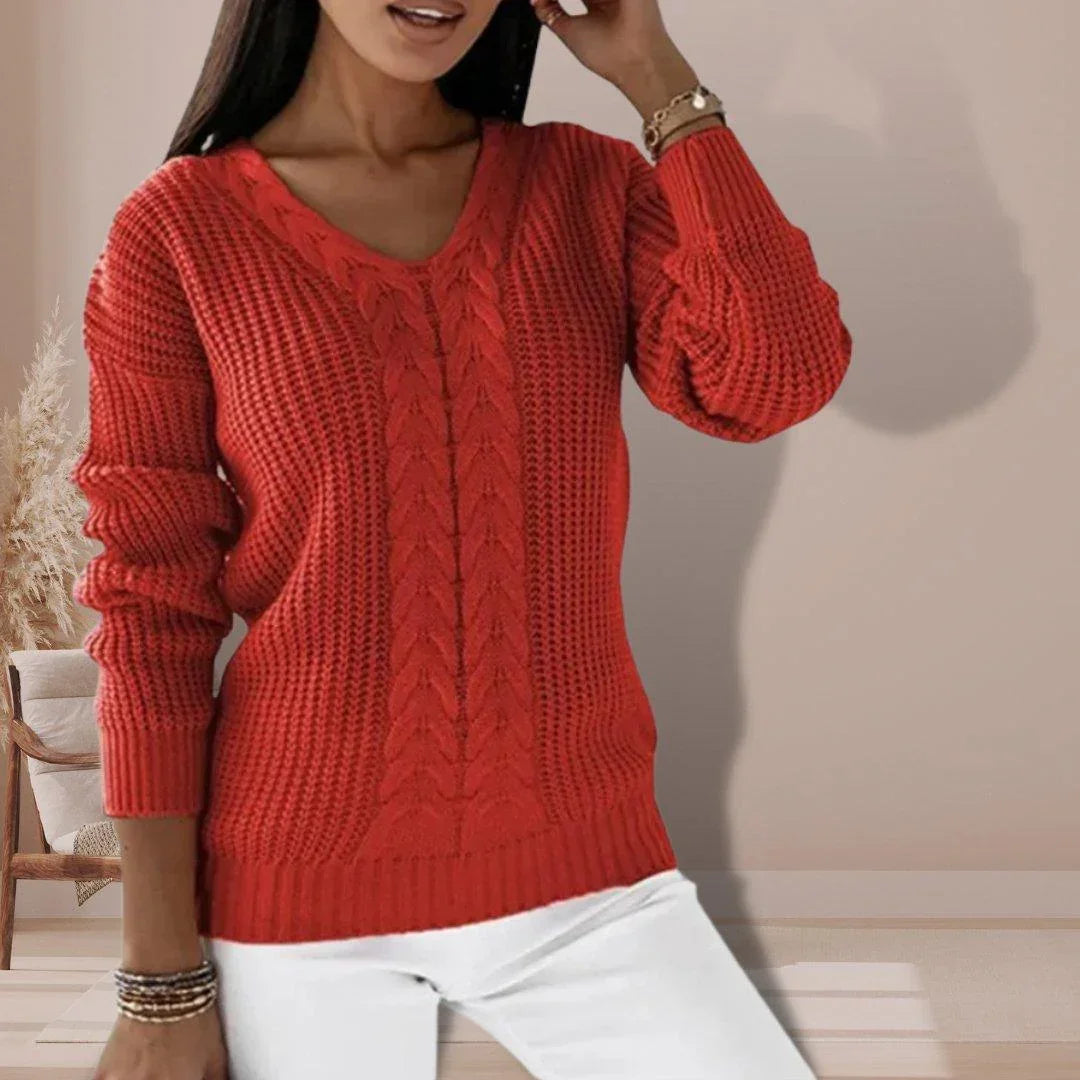 Womens Cozy Cable Knit V-Neck Sweater for Effortless Style - Rebooters