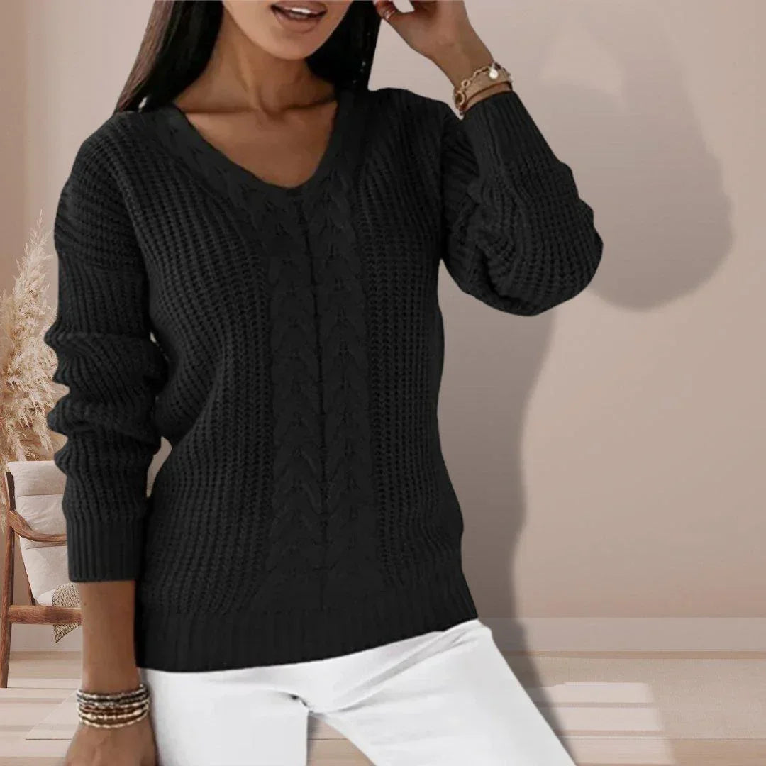 Womens Cozy Cable Knit V-Neck Sweater for Effortless Style - Rebooters