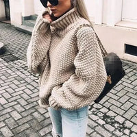 Womens Cozy Oversized Turtleneck Knit Sweater for Comfort