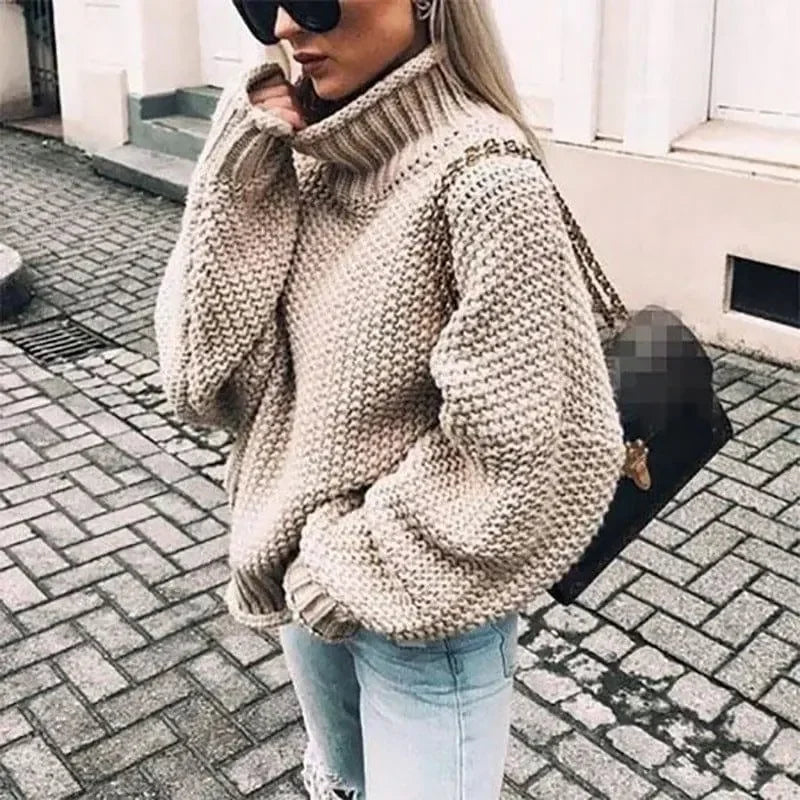 Womens Cozy Oversized Turtleneck Knit Sweater for Comfort