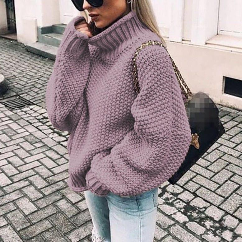 Womens Cozy Oversized Turtleneck Knit Sweater for Comfort - Rebooters