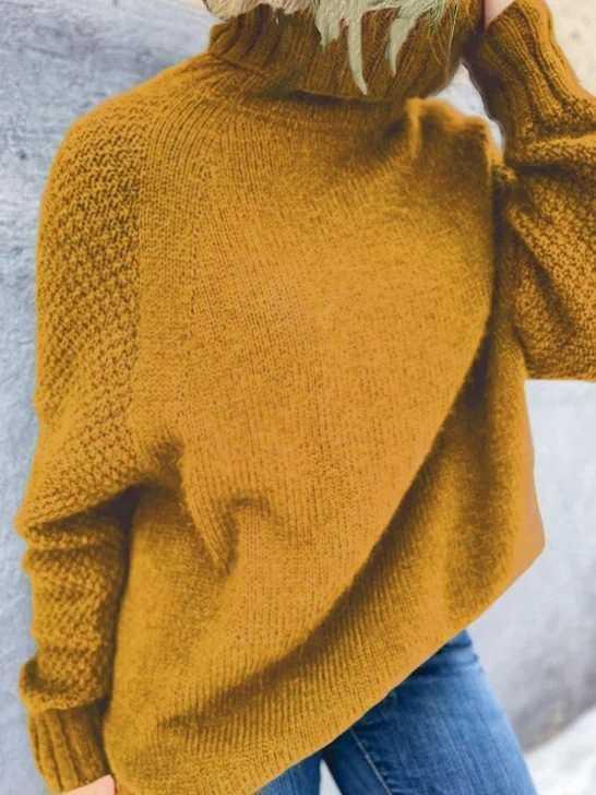 Womens Cozy Chunky Knit Turtleneck Sweater in Mustard - Rebooters