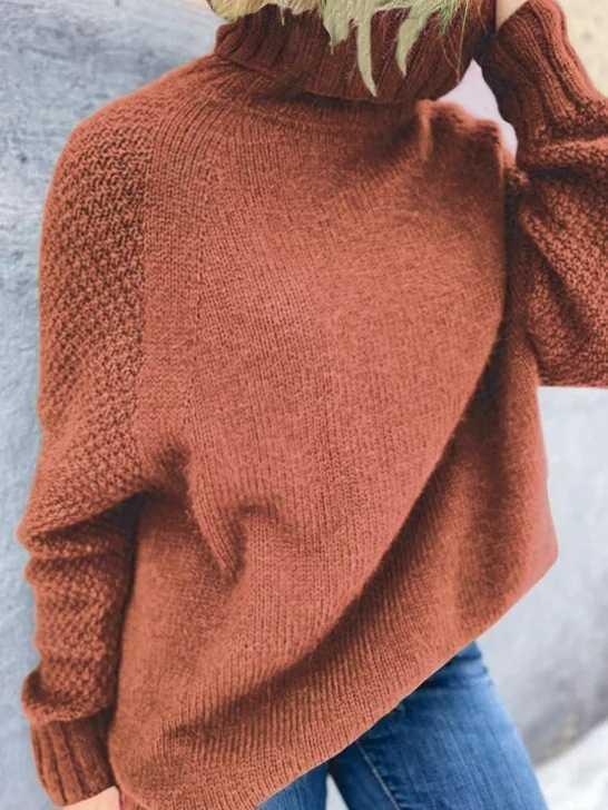 Womens Cozy Chunky Knit Turtleneck Sweater in Mustard - Rebooters