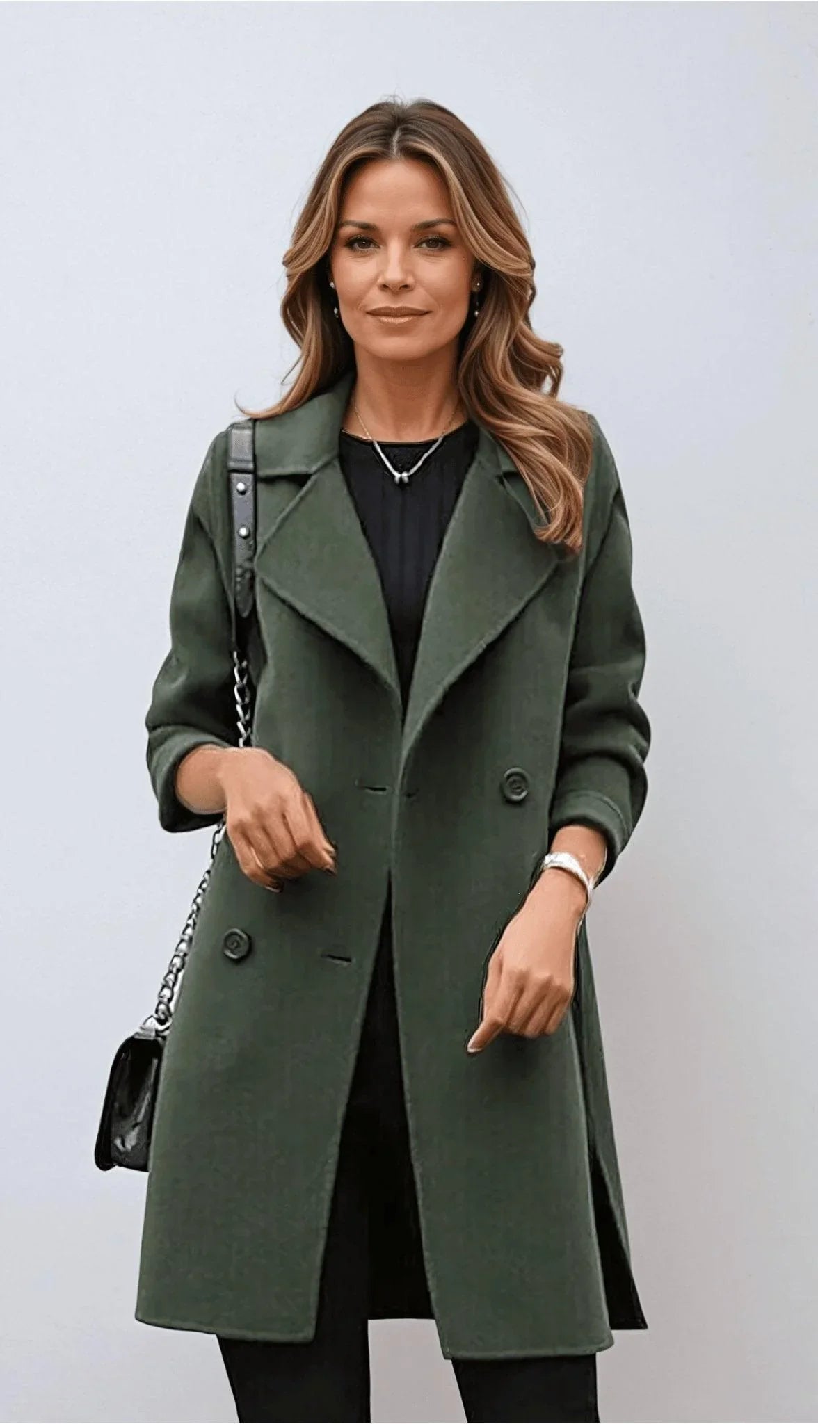 Womens Timeless Double-Breasted Wool Blend Coat Green - Rebooters