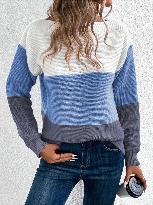 Womens Colorblock Knit Sweater for Cozy Style Fashion - Rebooters