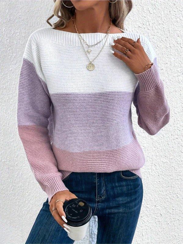 Womens Colorblock Knit Sweater for Cozy Style Fashion - Rebooters