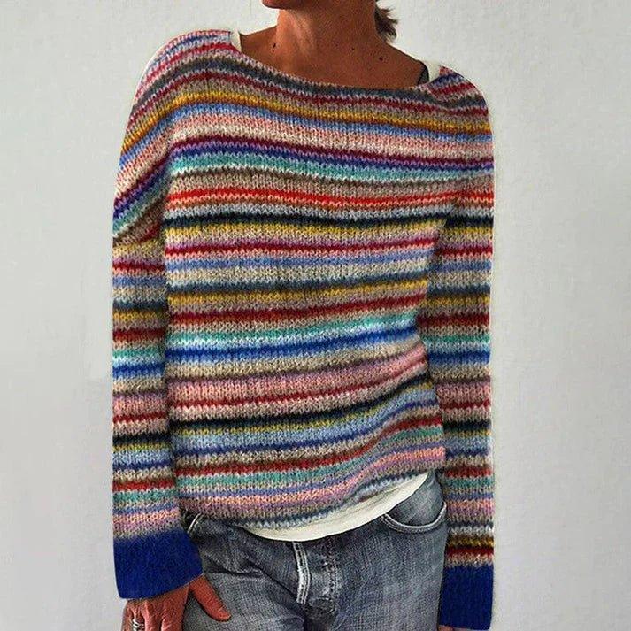 Womens Vibrant Striped Knit Sweater for Cozy Chic Style - Rebooters