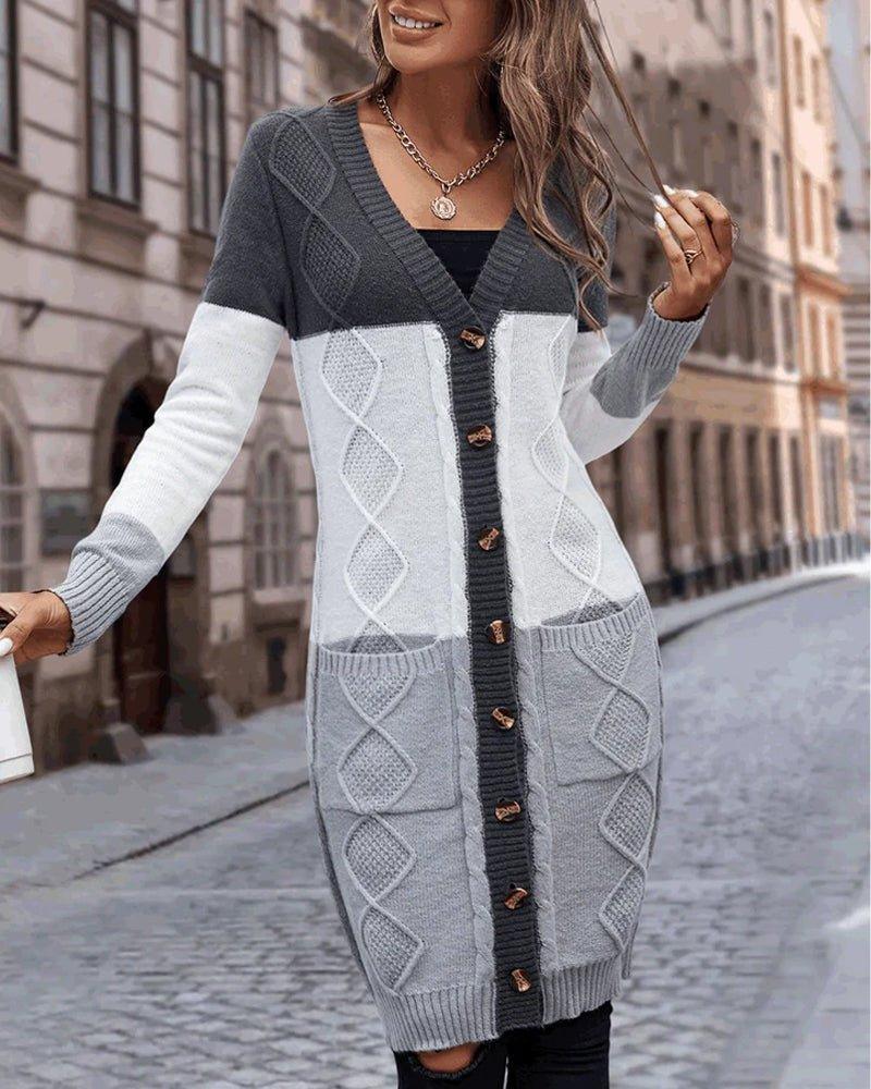 Womens Vibrant Color Block Knit Cardigan for Stylish Comfort - Rebooters