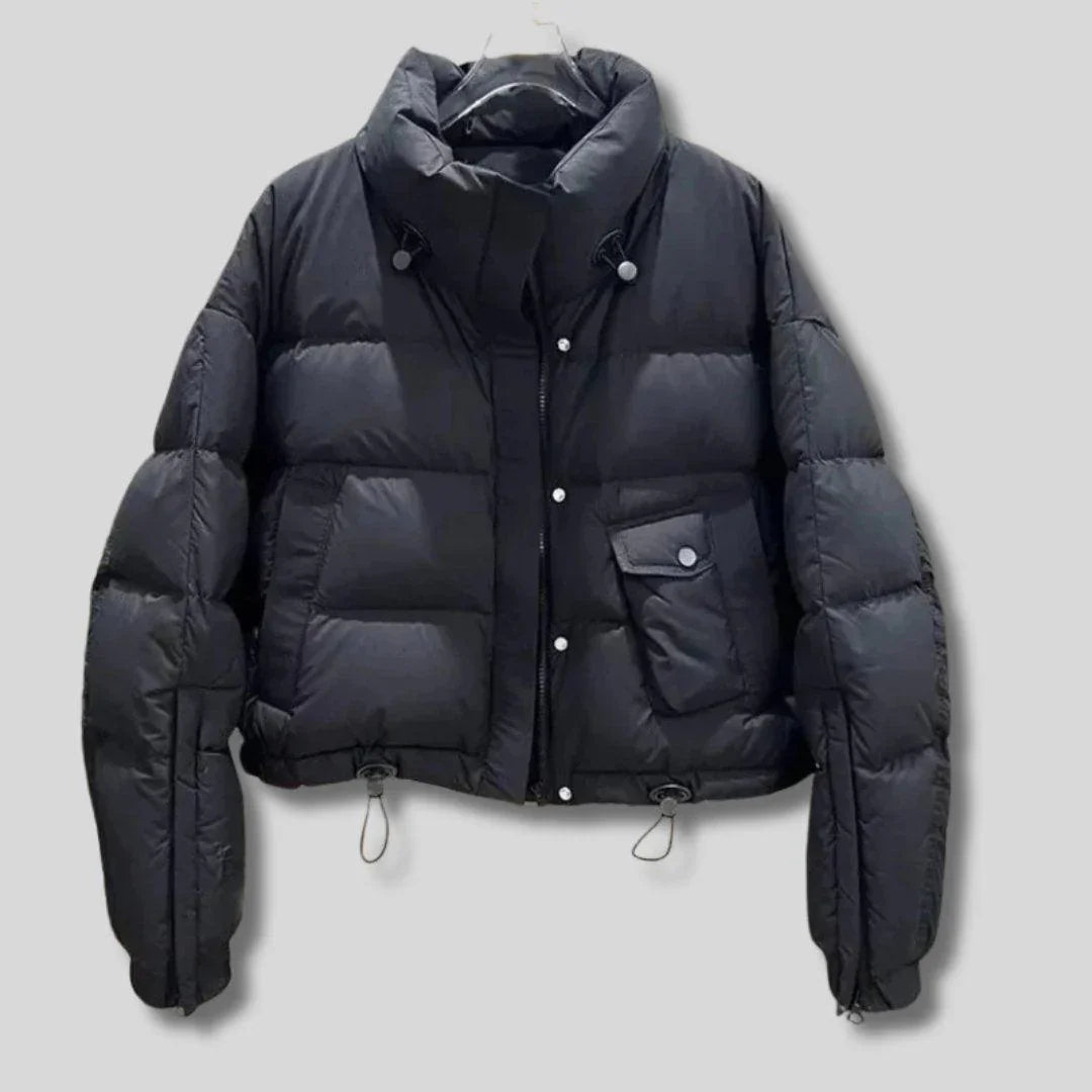Womens Chic Cropped Puffer Jacket for Stylish Warmth Black - Rebooters
