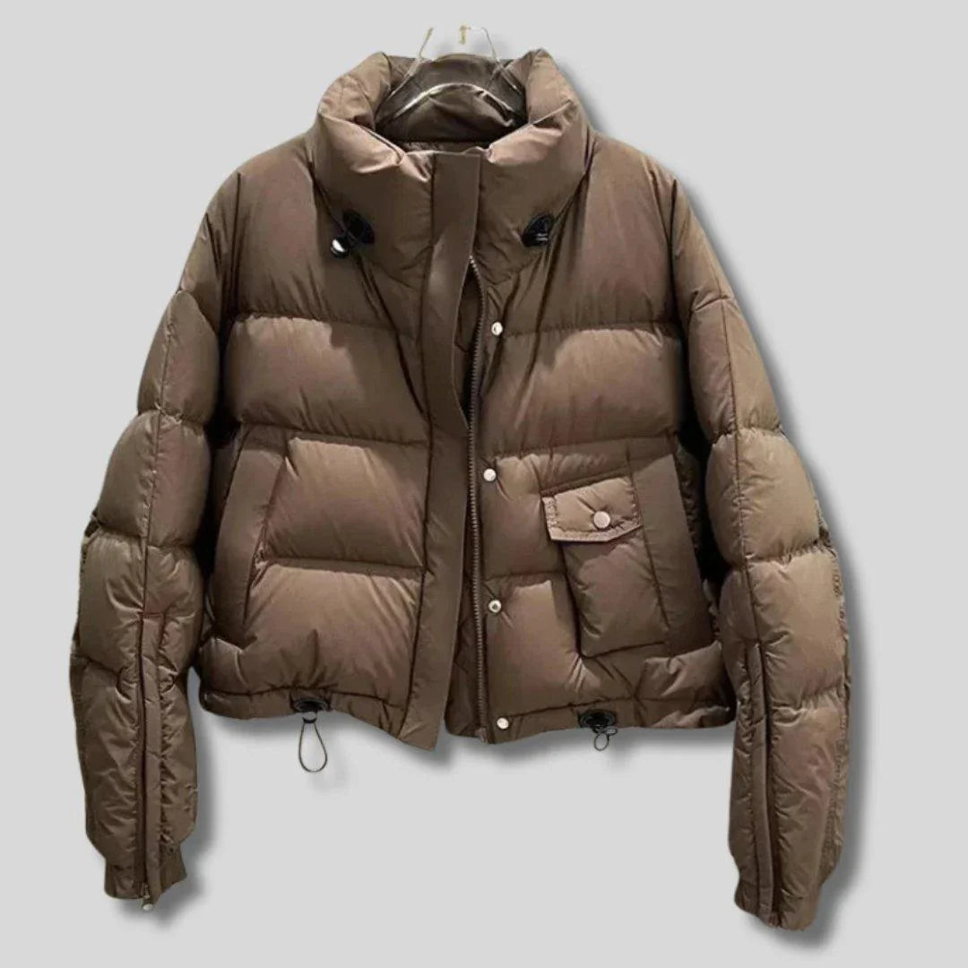 Womens Chic Cropped Puffer Jacket for Stylish Warmth Brown - Rebooters