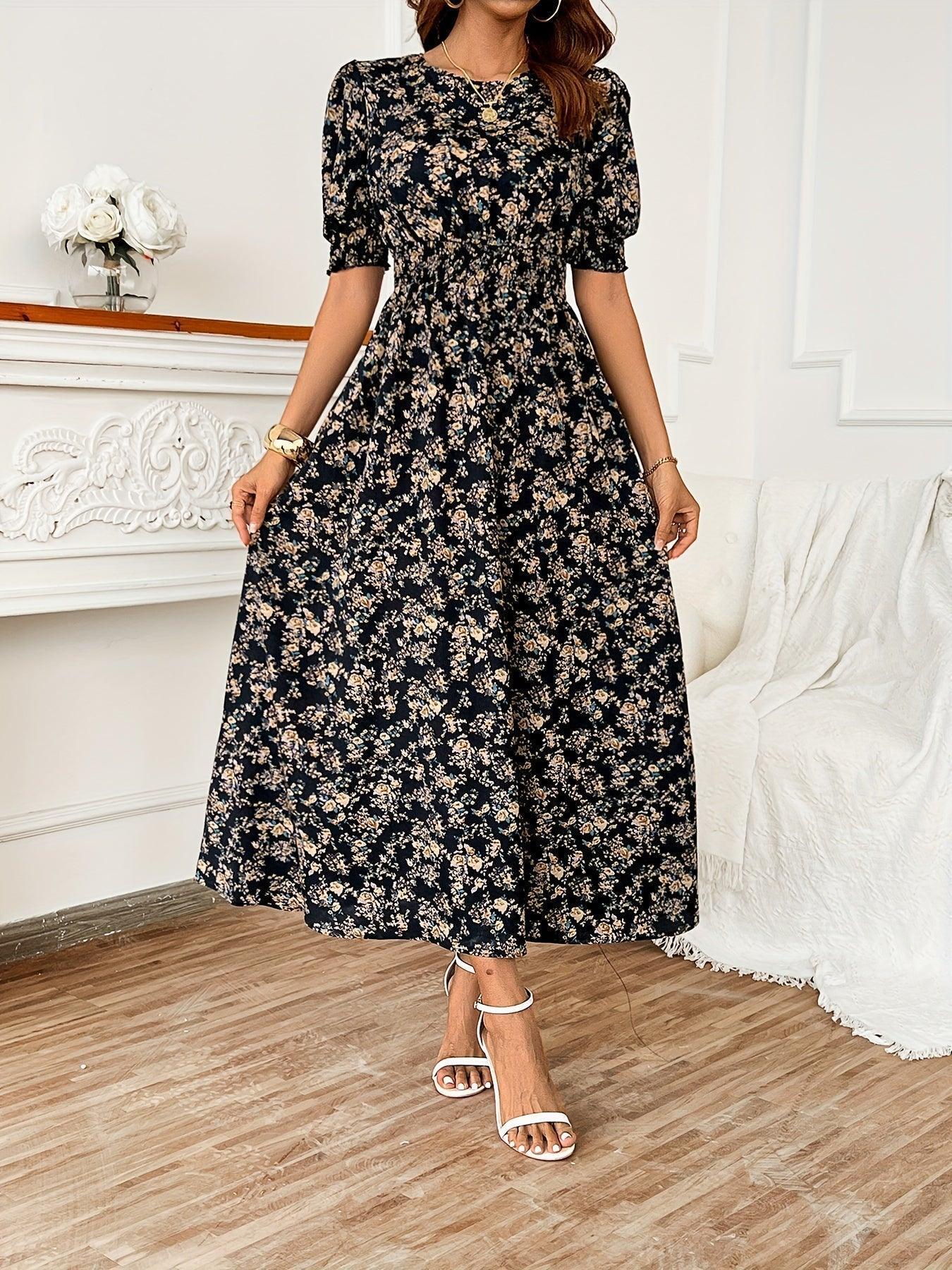 Floral Print Maxi Dress with Puff Sleeves for Women Rebooters Maxi Women's Dresses